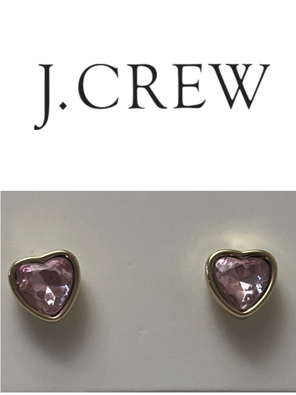 J. Crew Pink Purple Crystal Heart Stud Earrings